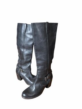 Frye Malorie Classic Black Leather Knee-High Women's Block Heel Boots Size 9